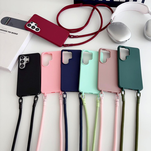 samsung Galaxy S26 Ultra 5G Candy Silicone Shockproof Phone Case with 7mm Crossbody Lanyard - Blue