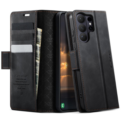 Samsung Galaxy S26 Ultra 5G CaseMe 033 Calf Leather Lining Microfibre RFID Blocking Phone Case - Black