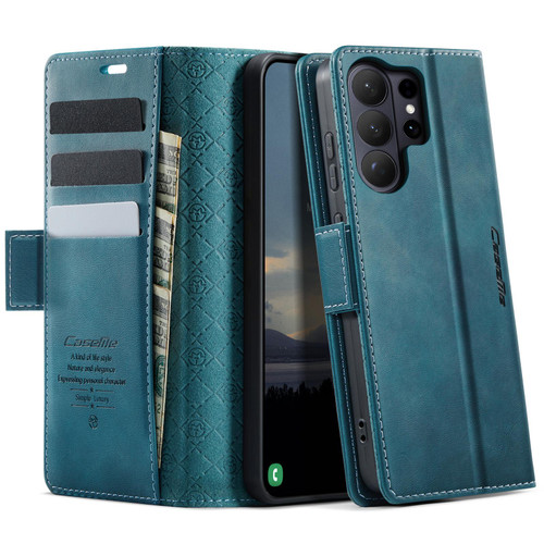 Samsung Galaxy S26 Ultra 5G CaseMe 033 Calf Leather Lining Microfibre RFID Blocking Phone Case - Green