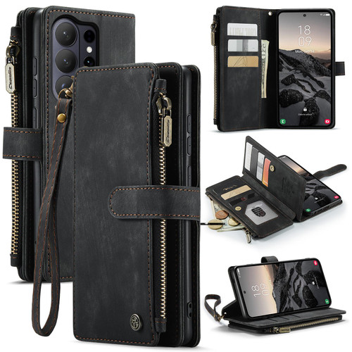 Samsung Galaxy S26 Ultra 5G CaseMe C30 Card Slots Zipper Wallet Leather Phone Case - Black