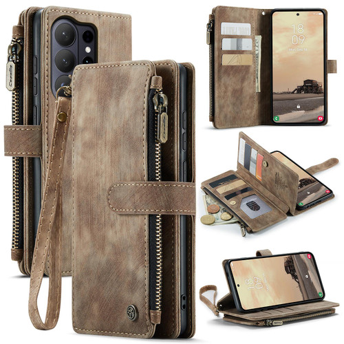 Samsung Galaxy S26 Ultra 5G CaseMe C30 Card Slots Zipper Wallet Leather Phone Case - Brown