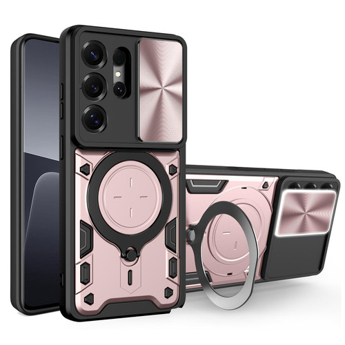 Samsung Galaxy S26 Ultra 5G CD Texture Sliding Camshield Magnetic Holder Phone Case - Pink