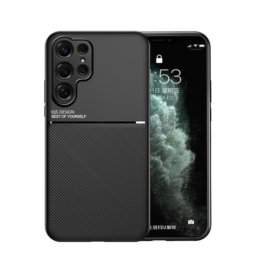 Samsung Galaxy S26 Ultra 5G Classic Tilt Strip Grain Magnetic PC Hybrid TPU Phone Case - Black