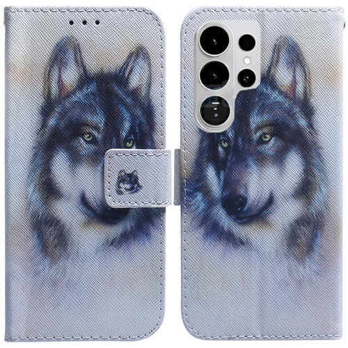 Samsung Galaxy S26 Ultra 5G Coloured Drawing Flip Leather Phone Case - White Wolf