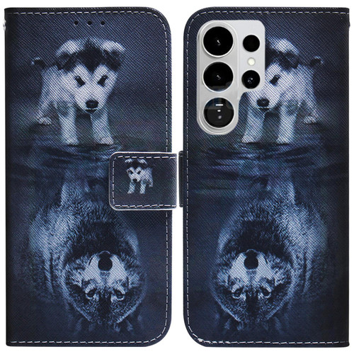 Samsung Galaxy S26 Ultra 5G Coloured Drawing Flip Leather Phone Case - Wolf and Dog