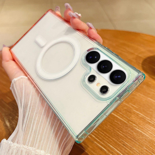 Samsung Galaxy S26 Ultra 5G Contrast Color Gradient Transparent MagSafe Phone Case - Blue Green + Pink