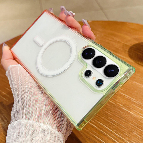 Samsung Galaxy S26 Ultra 5G Contrast Color Gradient Transparent MagSafe Phone Case - Fluorescent Green + Light Pink