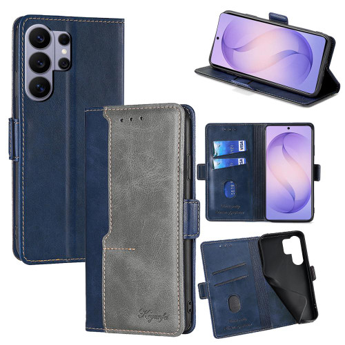 Samsung Galaxy S26 Ultra 5G Contrast Color Side Buckle Leather Phone Case - Blue + Grey