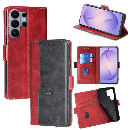Samsung Galaxy S26 Ultra 5G Contrast Color Side Buckle Leather Phone Case - Red + Black