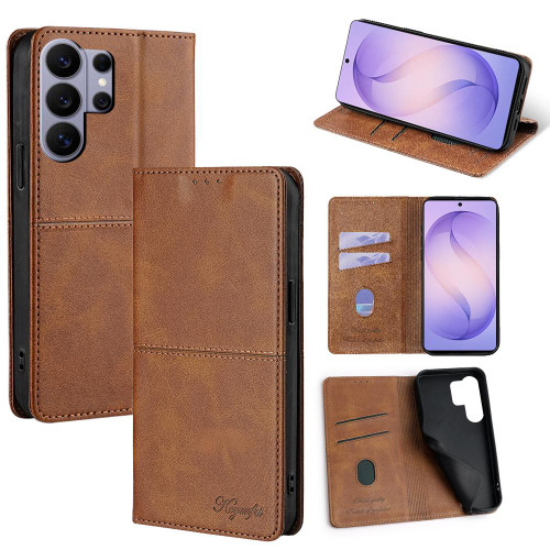 Samsung Galaxy S26 Ultra 5G Cow Texture Magnetic Leather Phone Case - Light Brown