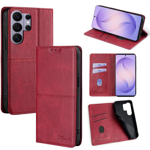 Samsung Galaxy S26 Ultra 5G Cow Texture Magnetic Leather Phone Case - Red