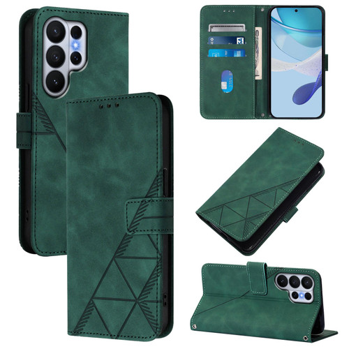 Samsung Galaxy S26 Ultra 5G Crossbody 3D Embossed Flip Leather Phone Case - Dark Green