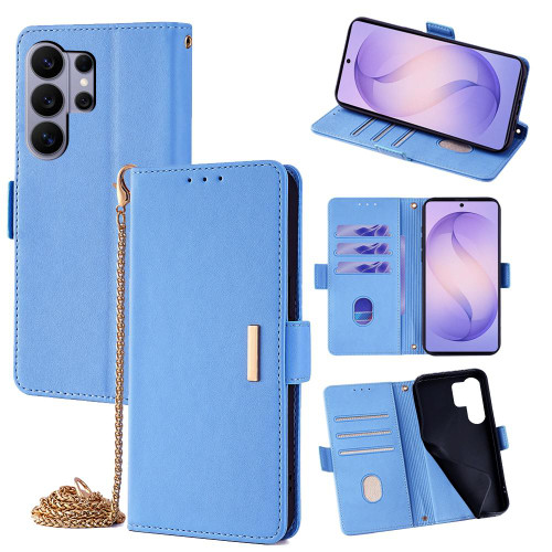 Samsung Galaxy S26 Ultra 5G Crossbody Chain Leather Phone Case - Blue