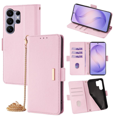 Samsung Galaxy S26 Ultra 5G Crossbody Chain Leather Phone Case - Pink
