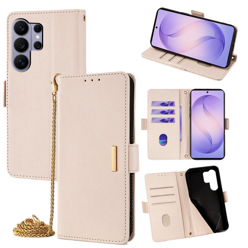 Samsung Galaxy S26 Ultra 5G Crossbody Chain Leather Phone Case - White