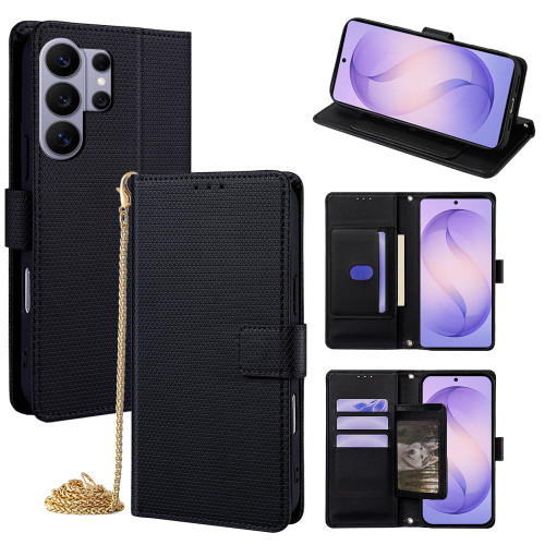 Samsung Galaxy S26 Ultra 5G Crossbody Chain Triangle Leather Phone Case - Black