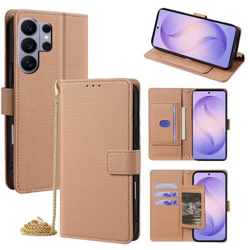 Samsung Galaxy S26 Ultra 5G Crossbody Chain Triangle Leather Phone Case - Brown
