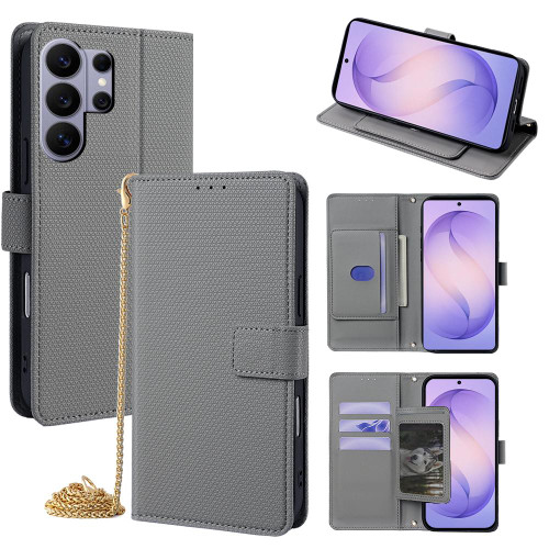 Samsung Galaxy S26 Ultra 5G Crossbody Chain Triangle Leather Phone Case - Grey