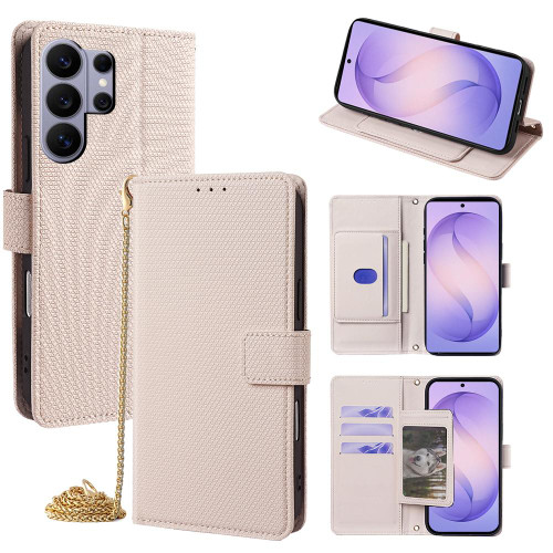 Samsung Galaxy S26 Ultra 5G Crossbody Chain Triangle Leather Phone Case - White