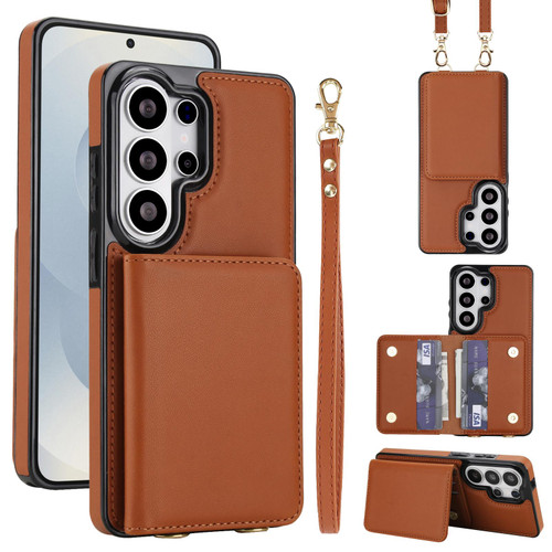 Samsung Galaxy S26 Ultra 5G Crossbody Dual-buckle Wallet RFID Back Leather Phone Case - Brown