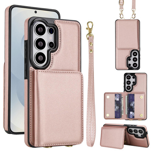 Samsung Galaxy S26 Ultra 5G Crossbody Dual-buckle Wallet RFID Back Leather Phone Case - Rose Gold