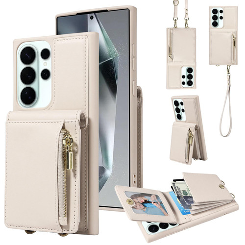 Samsung Galaxy S26 Ultra 5G Crossbody Lanyard Zipper Wallet Leather Phone Case - Beige