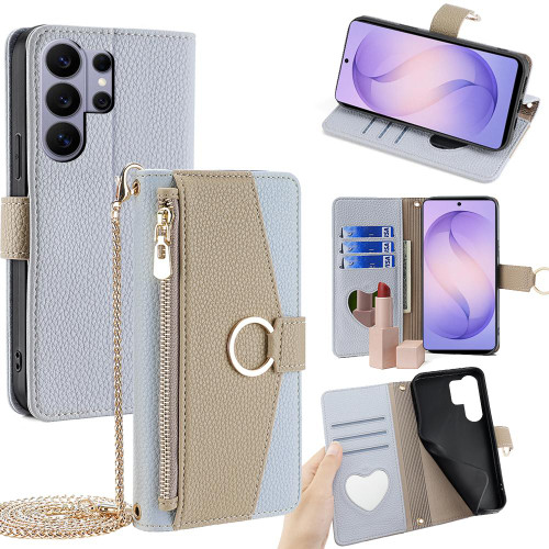 Samsung Galaxy S26 Ultra 5G Crossbody Litchi Texture Leather Phone Case - Blue