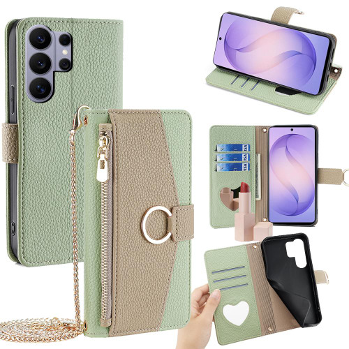Samsung Galaxy S26 Ultra 5G Crossbody Litchi Texture Leather Phone Case - Green