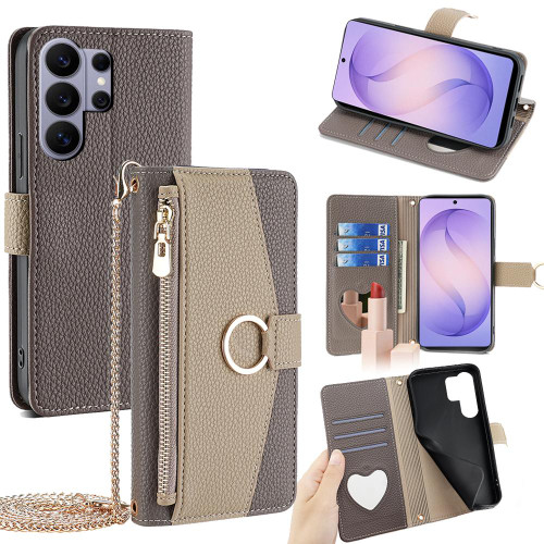 Samsung Galaxy S26 Ultra 5G Crossbody Litchi Texture Leather Phone Case - Grey