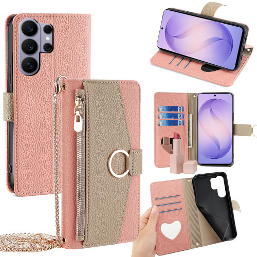 Samsung Galaxy S26 Ultra 5G Crossbody Litchi Texture Leather Phone Case - Pink