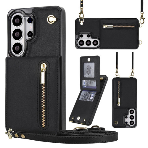 Samsung Galaxy S26 Ultra 5G Cross-body Zipper Square Phone Case with Holder - Black
