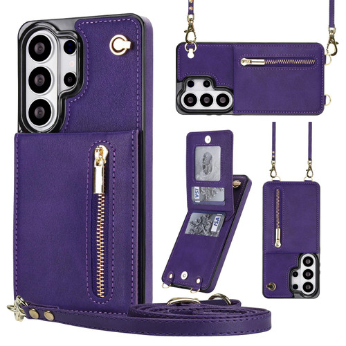 Samsung Galaxy S26 Ultra 5G Cross-body Zipper Square Phone Case with Holder - Purple