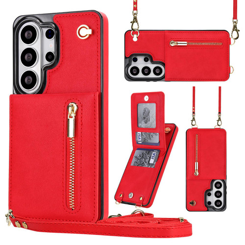 Samsung Galaxy S26 Ultra 5G Cross-body Zipper Square Phone Case with Holder - Red