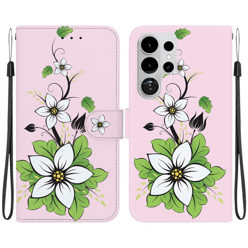 Samsung Galaxy S26 Ultra 5G Crystal Texture Colored Drawing Leather Phone Case - Lily