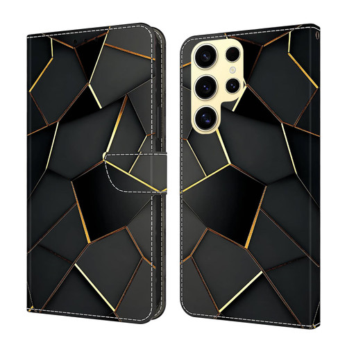 Samsung Galaxy S26 Ultra 5G Crystal-Like Painted Vegan Leather Phone Case - Black Gold Geometric