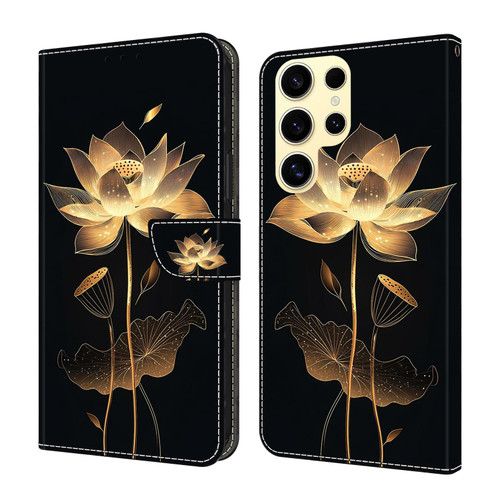 Samsung Galaxy S26 Ultra 5G Crystal-Like Painted Vegan Leather Phone Case - Golden Thread Lotus