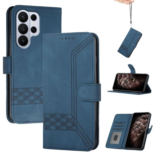 Samsung Galaxy S26 Ultra 5G Cubic Skin Feel Flip Leather Phone Case - Blue