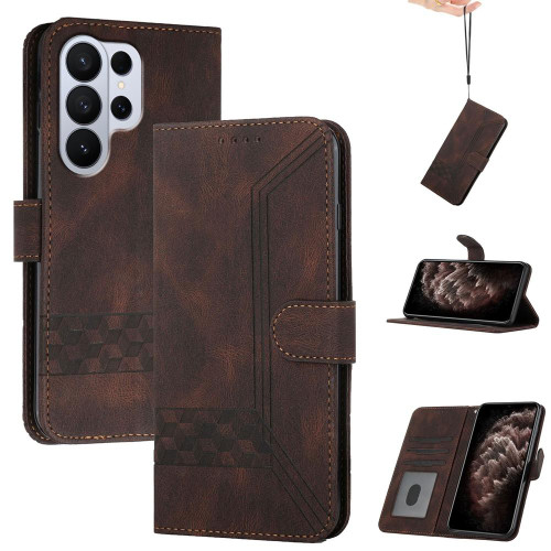 Samsung Galaxy S26 Ultra 5G Cubic Skin Feel Flip Leather Phone Case - Brown