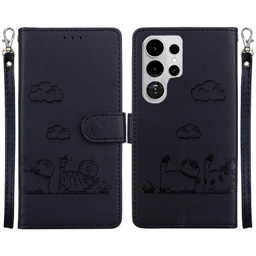 Samsung Galaxy S26 Ultra 5G Cute Cats RFID Leather Phone Case - Black