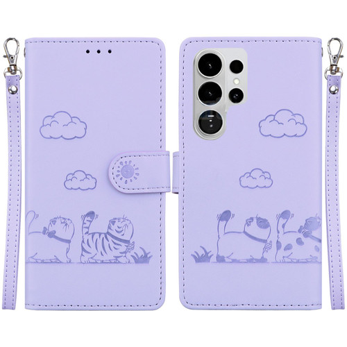 Samsung Galaxy S26 Ultra 5G Cute Cats RFID Leather Phone Case - Purple