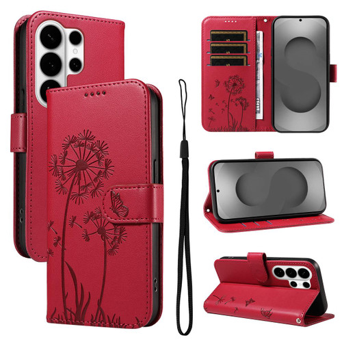 Samsung Galaxy S26 Ultra 5G Dandelion Embossed Pattern Flip Leather Phone Case - Red