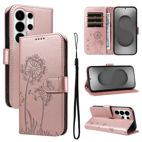 Samsung Galaxy S26 Ultra 5G Dandelion Embossed Pattern Flip Leather Phone Case - Rose Gold