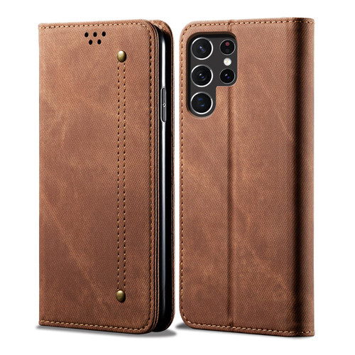 Samsung Galaxy S26 Ultra 5G Denim Texture Casual Style Horizontal Flip Leather Case - Brown