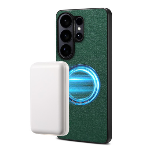 Samsung Galaxy S26 Ultra 5G Denior A08 PU Vegan Leather Calfskin Texture Magnetic Phone Case - Green