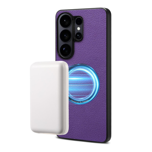 Samsung Galaxy S26 Ultra 5G Denior A08 PU Vegan Leather Calfskin Texture Magnetic Phone Case - Purple