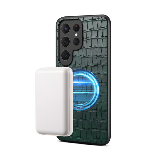 Samsung Galaxy S26 Ultra 5G Denior A09 Crocodile Texture PU Vegan Leather Magnetic Phone Case - Green