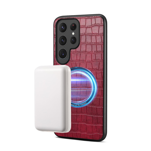 Samsung Galaxy S26 Ultra 5G Denior A09 Crocodile Texture PU Vegan Leather Magnetic Phone Case - Red