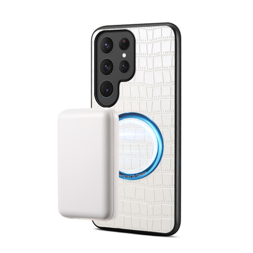 Samsung Galaxy S26 Ultra 5G Denior A09 Crocodile Texture PU Vegan Leather Magnetic Phone Case - White