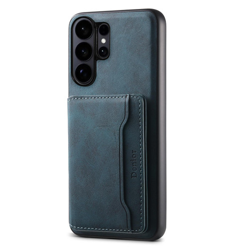 Samsung Galaxy S26 Ultra 5G Denior D13 Retro Texture Leather MagSafe Card Bag Phone Case - Blue