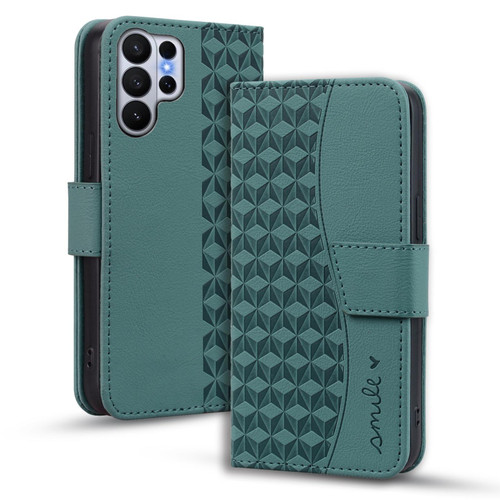 Samsung Galaxy S26 Ultra 5G Diamond Buckle Leather Phone Case with Lanyard - Green